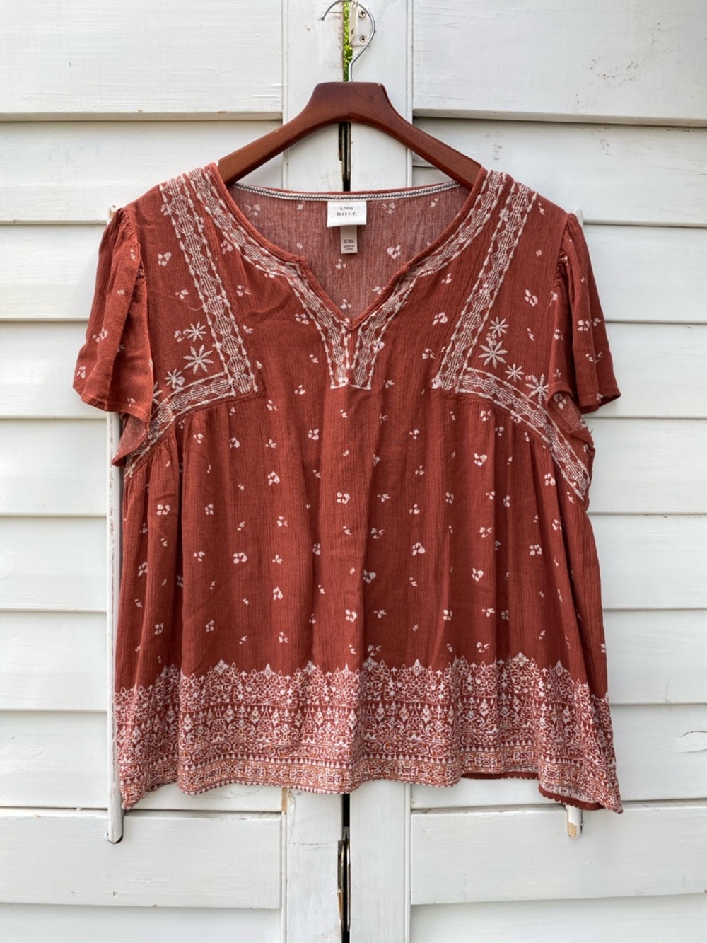 Knox Rose Rust Embroidered Peasant Tunic
